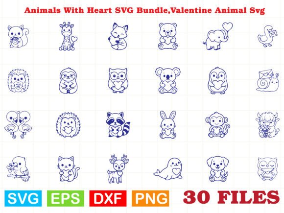 Animals with Heart SVG Bundle, Valentine