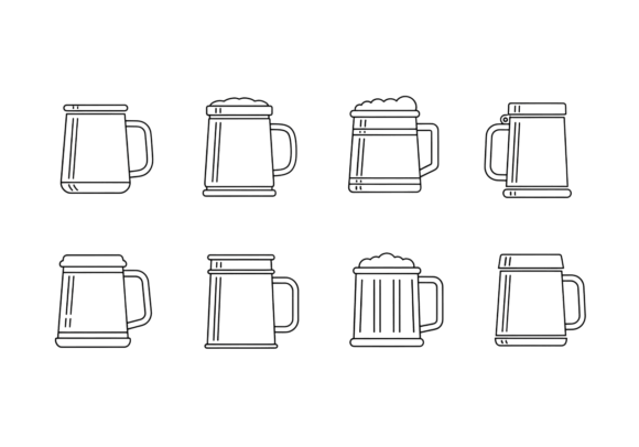 Beer Mug Line Art Icons Set