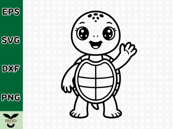 Cute Baby Kawaii Turtle Waving Hand SVG
