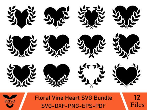 Floral Vine Heart SVG Bundle, Heart SVG