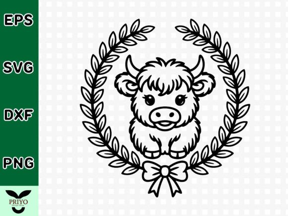 Highland Moo Wreath SVG