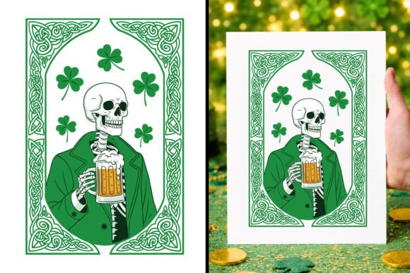 Irish Skeleton Beer Shamrock Fram SVG