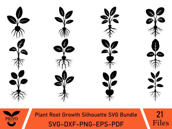 Plant Root Growth Silhouette SVG Bundle