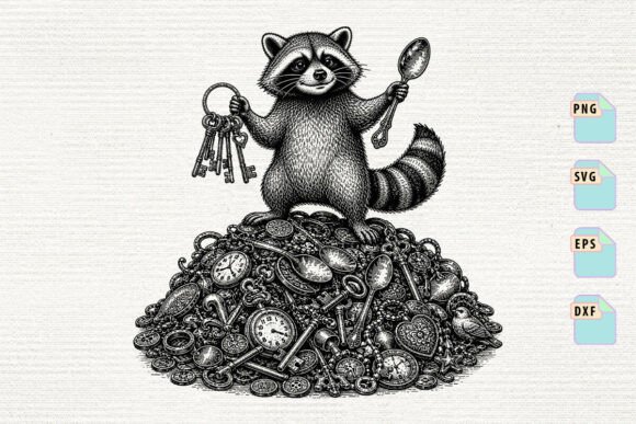 Raccoon with Keys and Spoons SVG