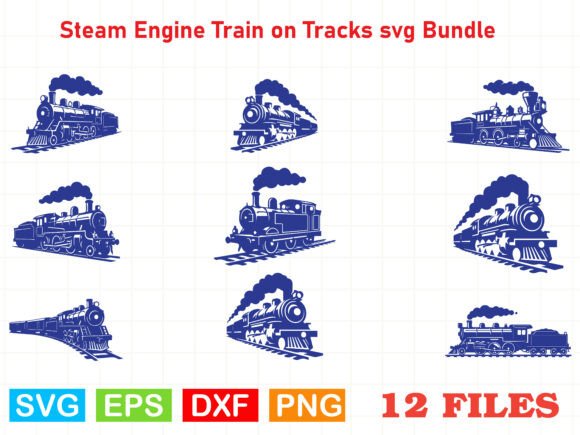Steam Engine Train on Tracks Svg Bundle